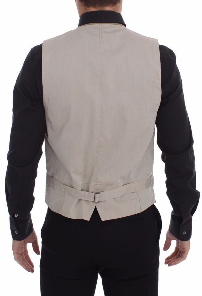 Dolce & Gabbana Beige Cotton Slim Fit Button Front Dress Vest Beige
