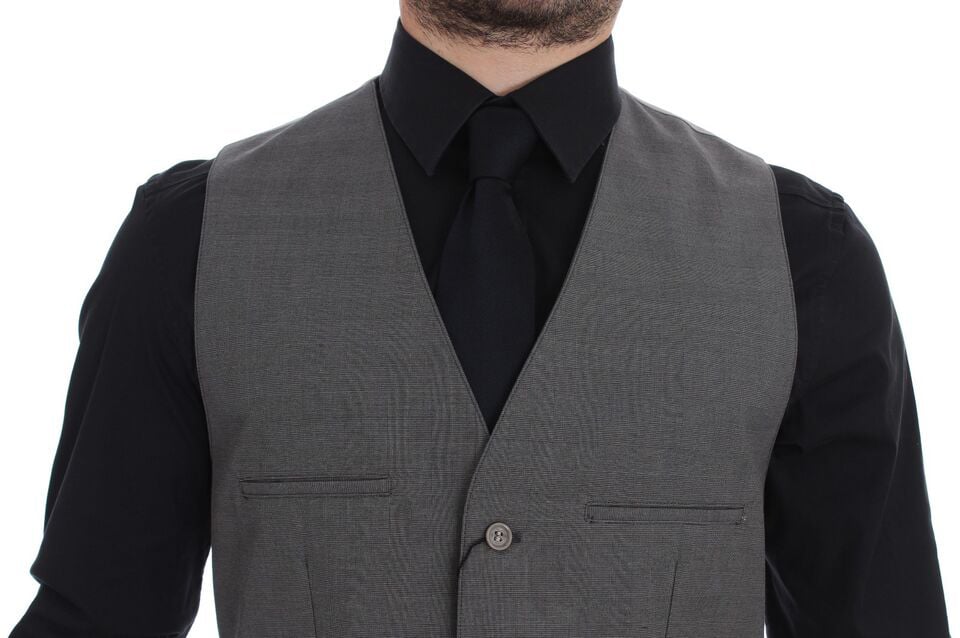 Dolce & Gabbana Gray Cotton Slim Fit Button Front Dress Vest Grijs
