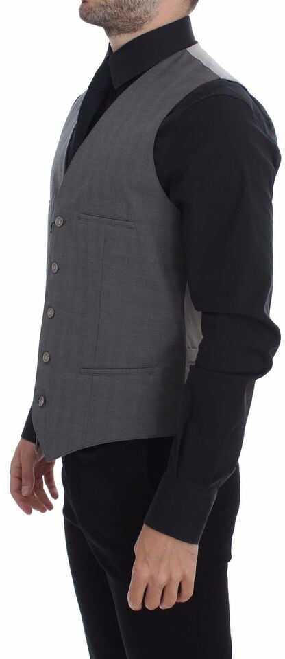 Dolce & Gabbana Gray Cotton Slim Fit Button Front Dress Vest Grijs