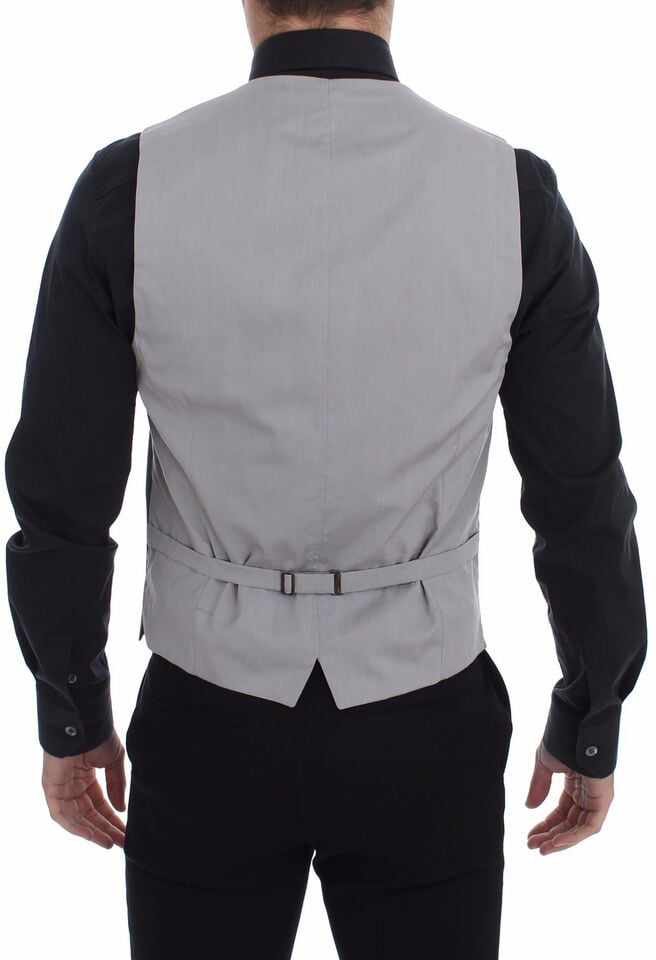 Dolce & Gabbana Gray Cotton Slim Fit Button Front Dress Vest Grijs