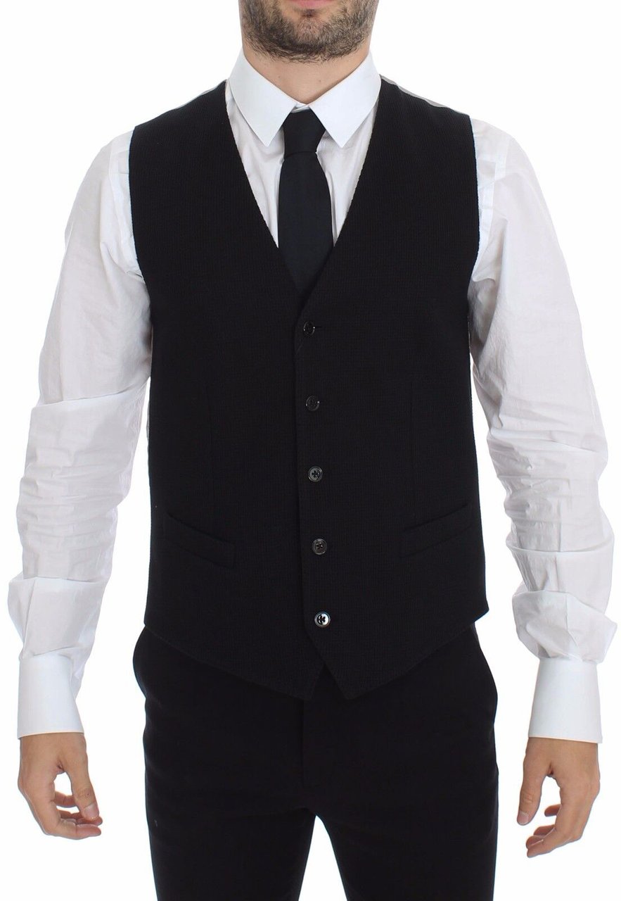 Dolce & Gabbana Black Cotton Dress Vest Blazer Jacket Zwart