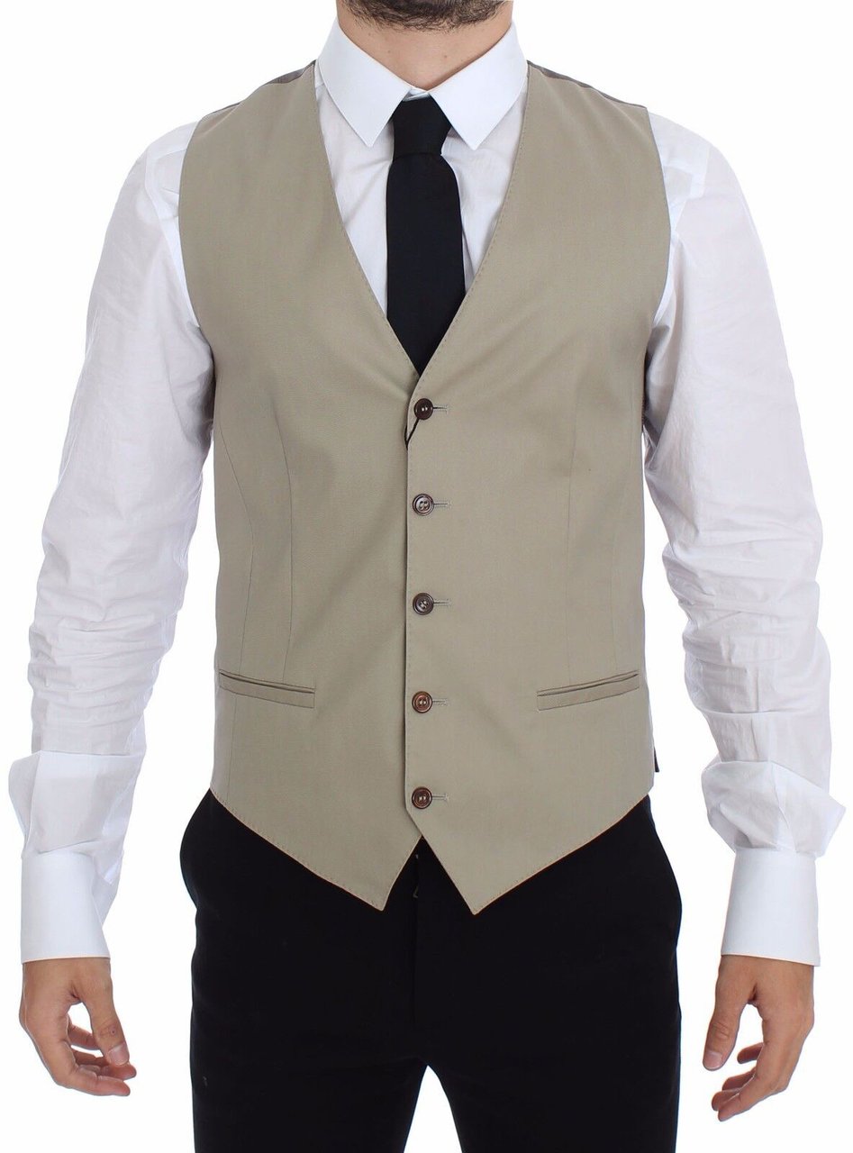 Dolce & Gabbana Beige Cotton Dress Vest Blazer Jacket Beige