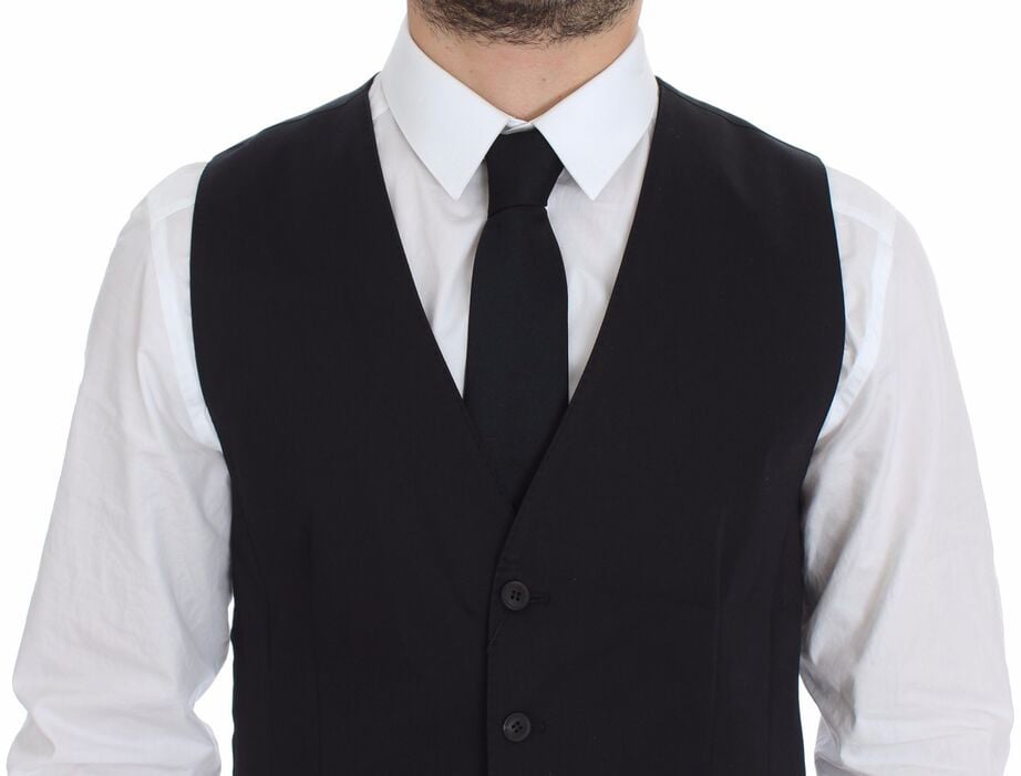 Dolce & Gabbana Blue Cotton Stretch Dress Vest Blazer Blauw