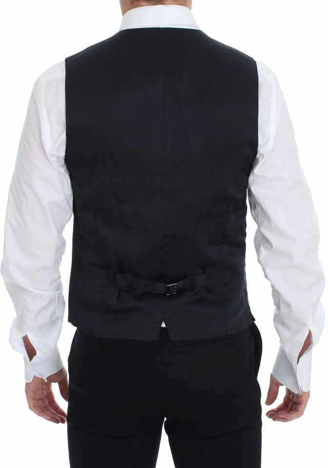 Dolce & Gabbana Blue Cotton Stretch Dress Vest Blazer Blauw
