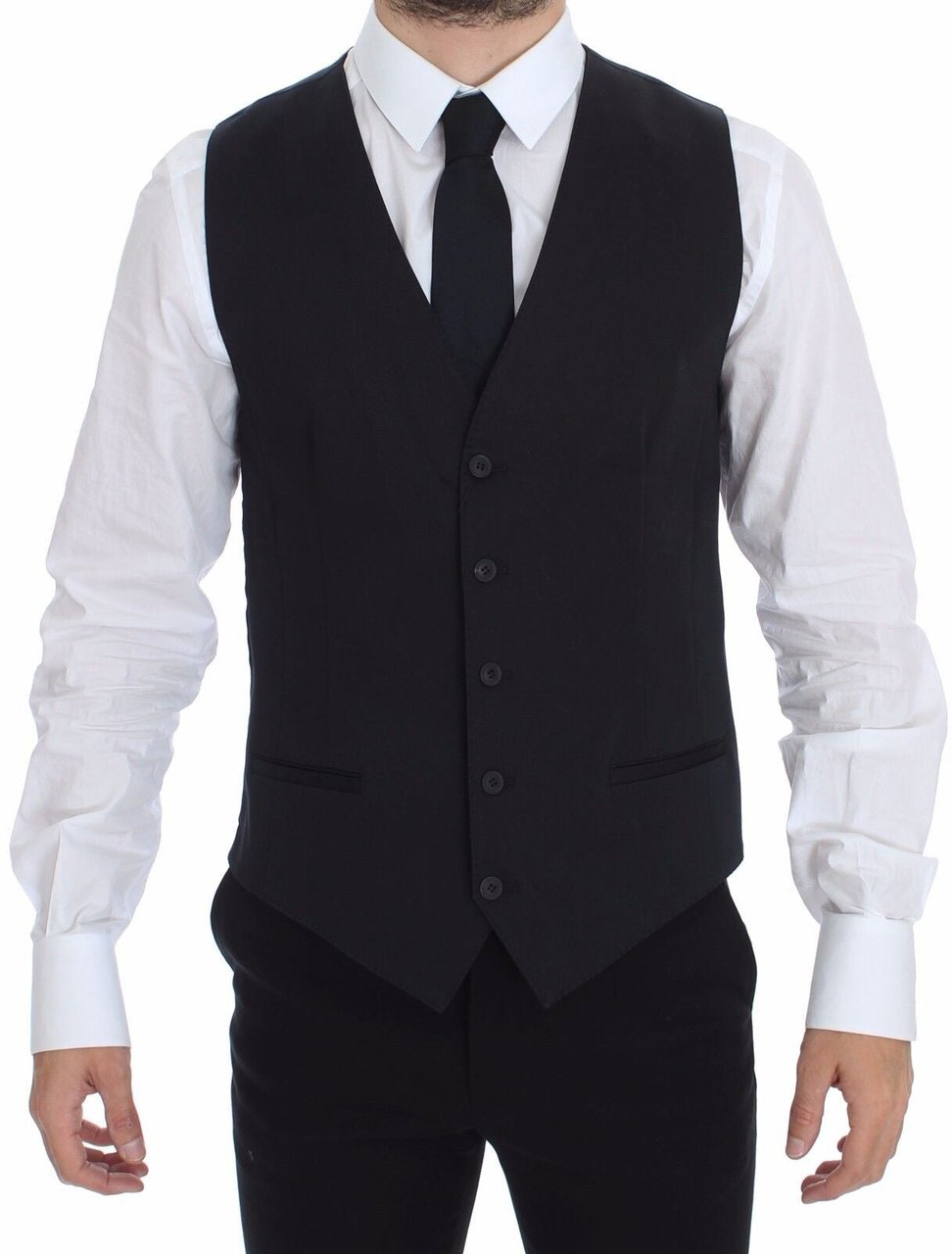 Dolce & Gabbana Blue Cotton Stretch Dress Vest Blazer Blauw