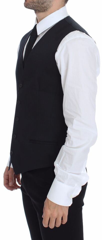 Dolce & Gabbana Blue Cotton Stretch Dress Vest Blazer Blauw