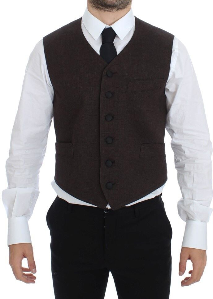 Dolce & Gabbana Brown Cotton Blend Dress Vest Gilet Bruin