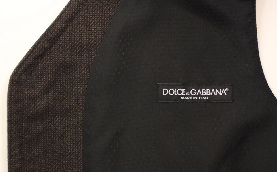 Dolce & Gabbana Brown Cotton Blend Dress Vest Gilet Bruin