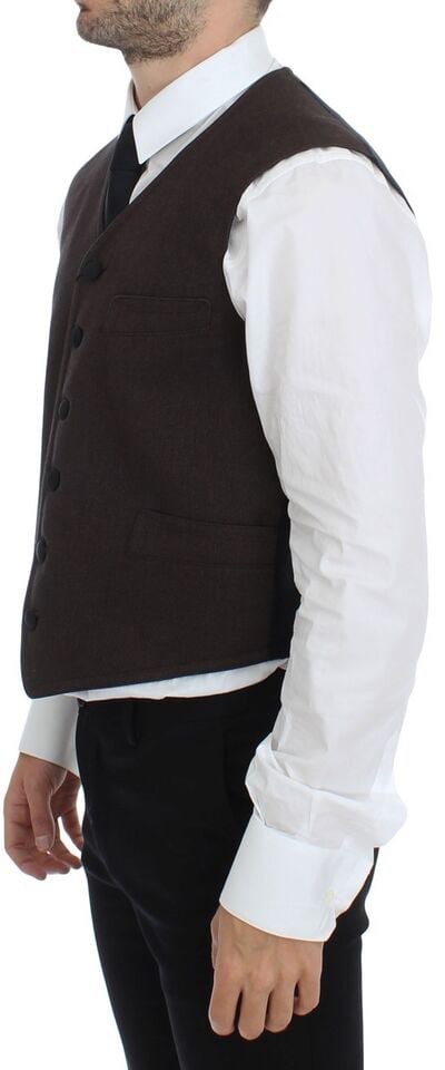 Dolce & Gabbana Brown Cotton Blend Dress Vest Gilet Bruin