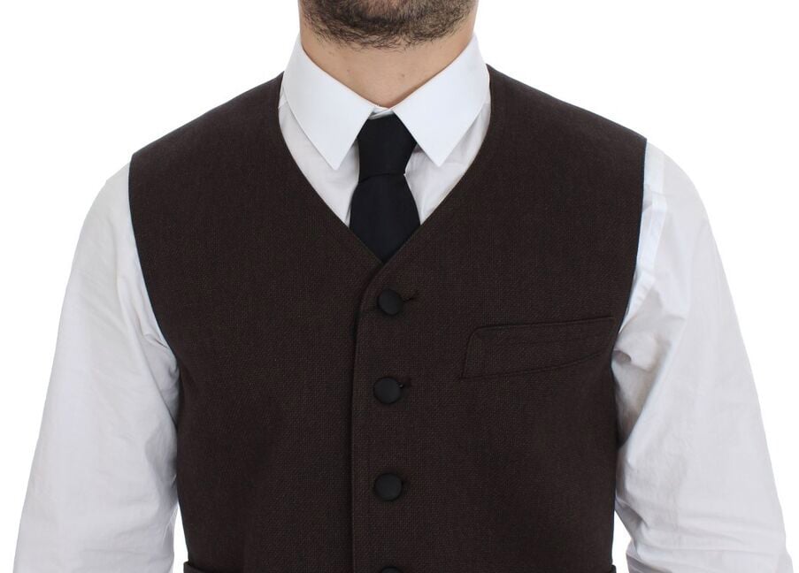 Dolce & Gabbana Brown Cotton Blend Dress Vest Gilet Bruin