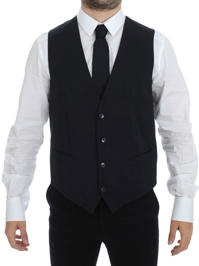 Dolce & Gabbana Blue Cotton Stretch Dress Vest Blazer Blauw
