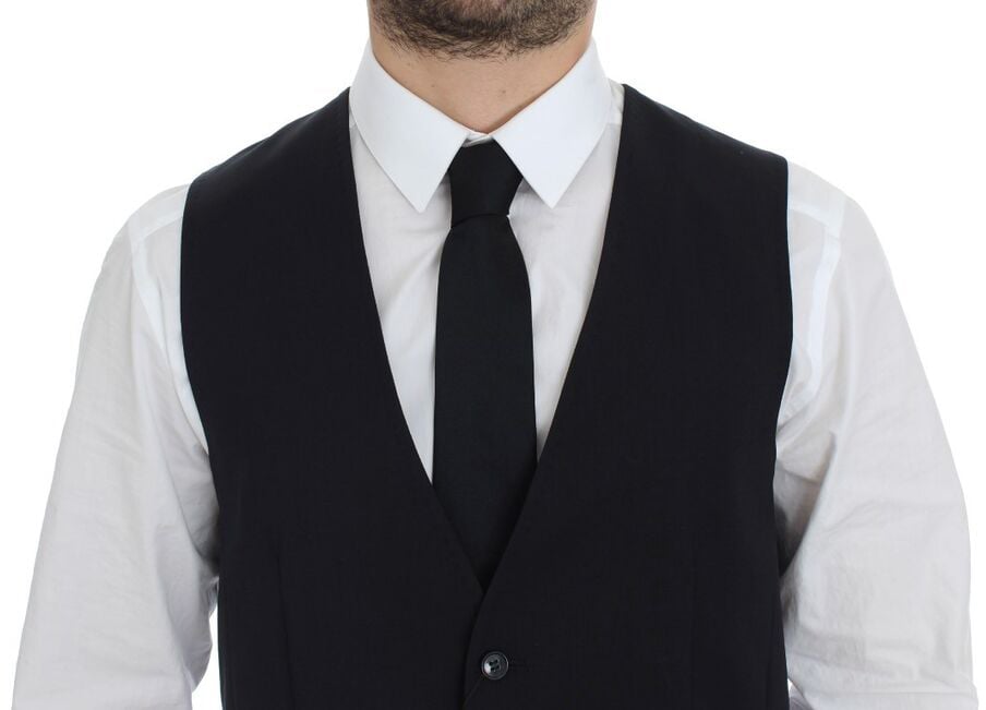 Dolce & Gabbana Blue Cotton Stretch Dress Vest Blazer Blauw
