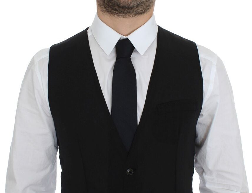 Dolce & Gabbana Black Wool Formal Dress Vest Gilet Jacket Zwart
