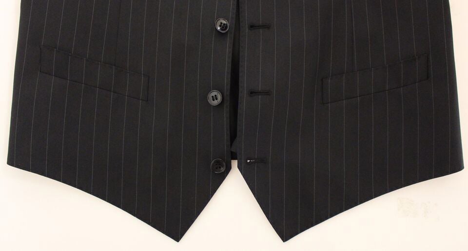Dolce & Gabbana Black Striped Wool Silk Dress Vest Gilet Zwart