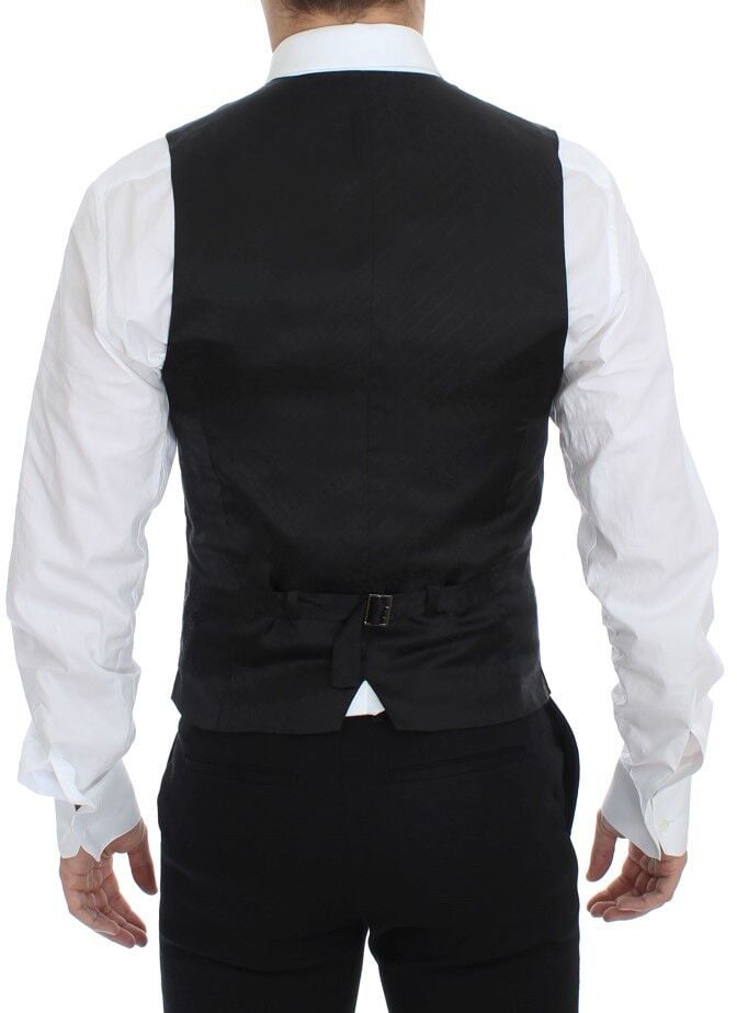 Dolce & Gabbana Black Striped Stretch Dress Vest Gilet Zwart