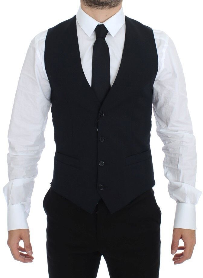 Dolce & Gabbana Blue Wool Formal Dress Vest Gilet Blauw
