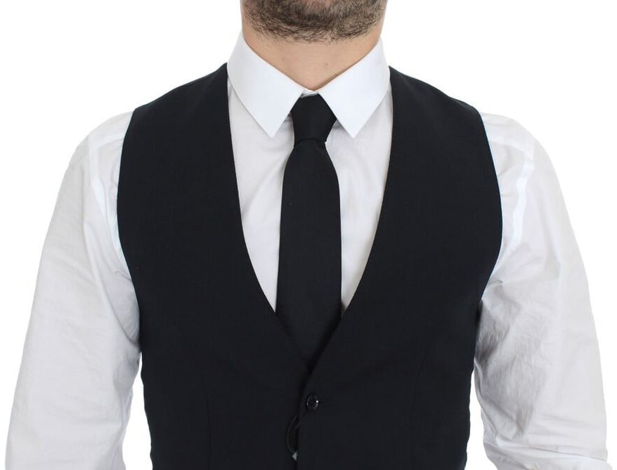 Dolce & Gabbana Blue Wool Formal Dress Vest Gilet Blauw