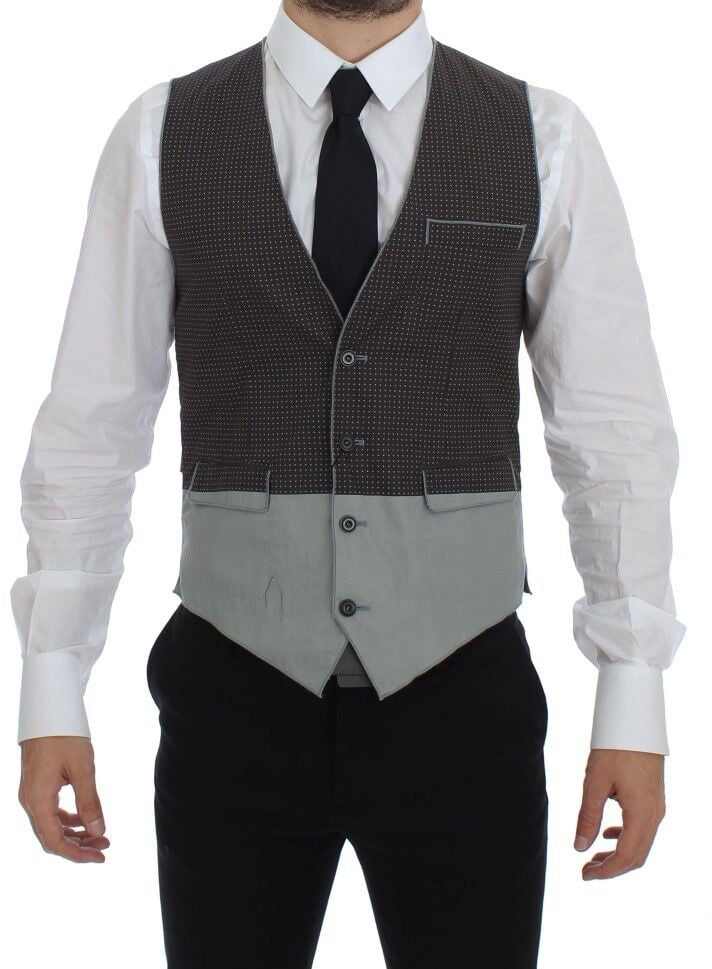 Dolce & Gabbana Gray Polka Dot Dress Vest Gilet Weste Grijs