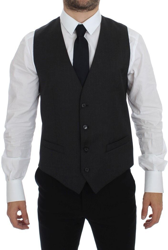Dolce & Gabbana Gray Wool Formal Dress Vest Gilet Weste Grijs