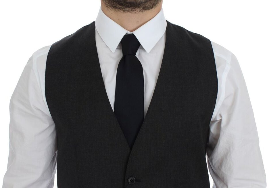 Dolce & Gabbana Gray Wool Formal Dress Vest Gilet Weste Grijs