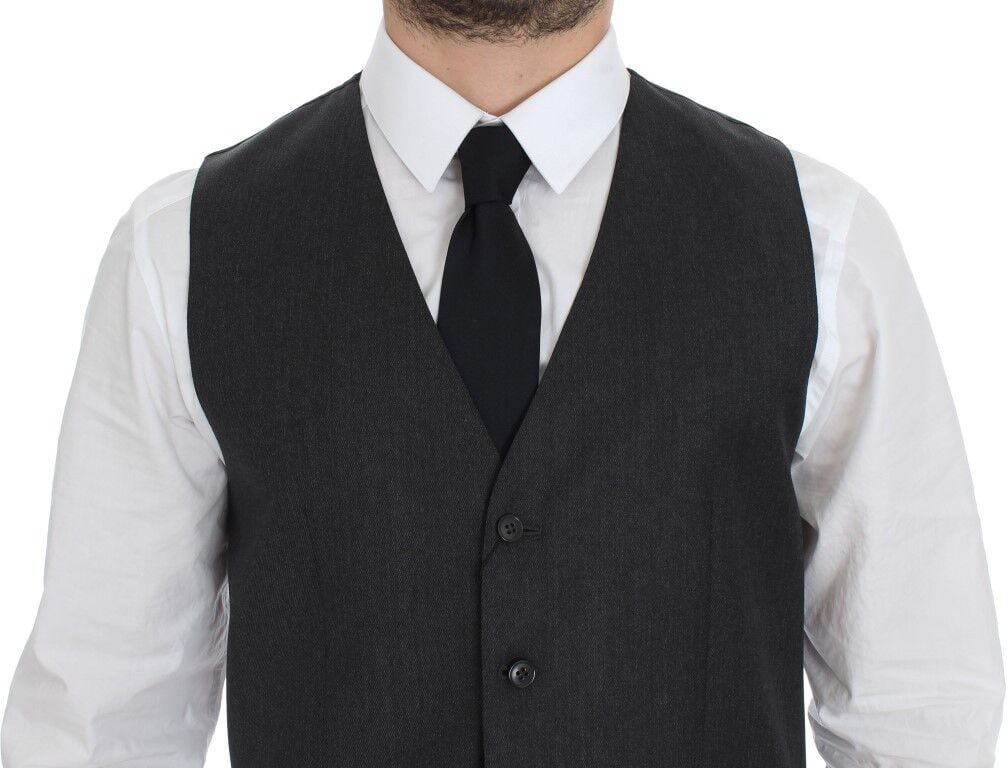 Dolce & Gabbana Gray Wool Formal Dress Vest Gilet Weste Grijs