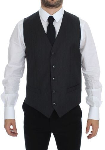 Dolce & Gabbana Gray Wool Formal Dress Vest Gilet Weste Grijs
