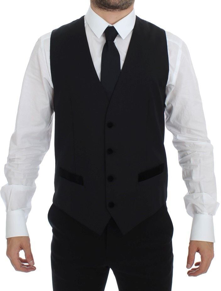 Dolce & Gabbana Black Wool Formal Dress Vest Gilet Weste Zwart