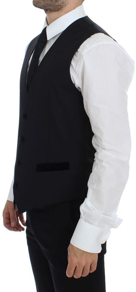 Dolce & Gabbana Black Wool Formal Dress Vest Gilet Weste Zwart