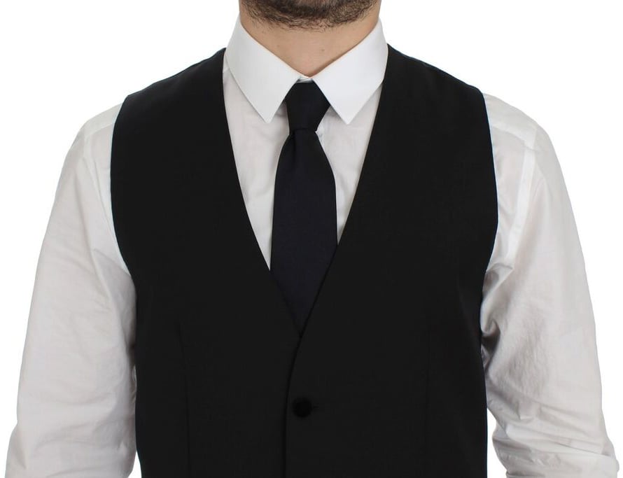 Dolce & Gabbana Black Wool Formal Dress Vest Gilet Weste Zwart
