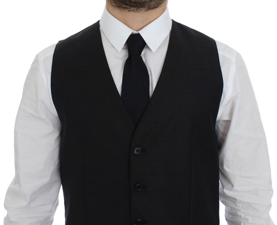 Dolce & Gabbana Gray Wool Silk Dress Vest Gilet Weste Grijs