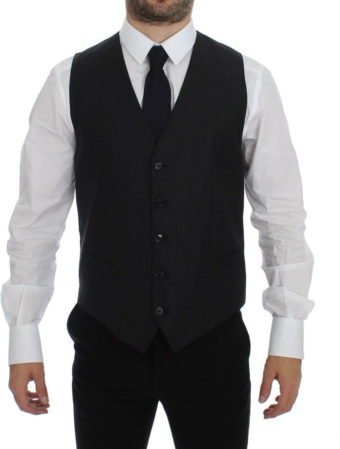 Dolce & Gabbana Gray Wool Silk Dress Vest Gilet Weste Grijs