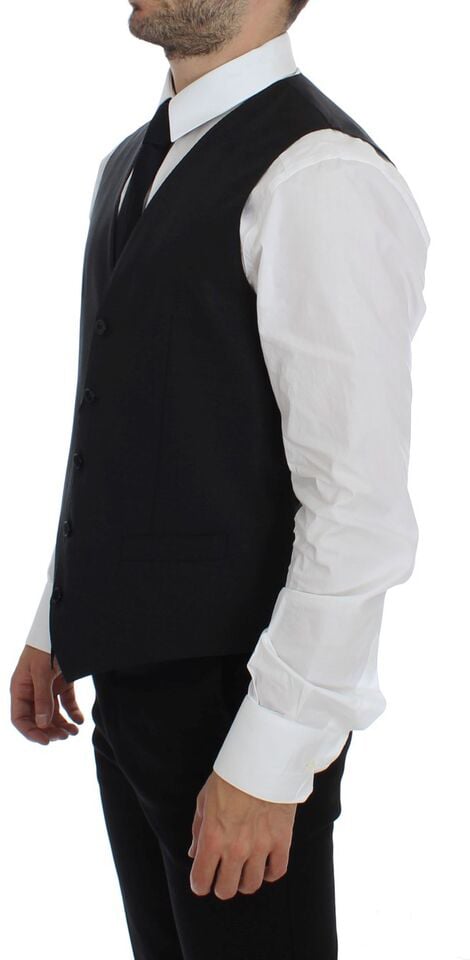 Dolce & Gabbana Gray Wool Silk Dress Vest Gilet Weste Grijs