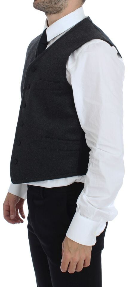 Dolce & Gabbana Gray Wool Blend Logo Vest Gilet Weste Grijs