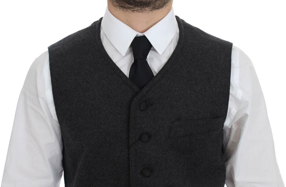 Dolce & Gabbana Gray Wool Blend Logo Vest Gilet Weste Grijs
