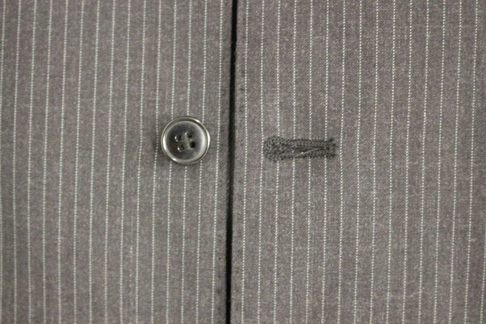 Dolce & Gabbana Gray Striped Wool Single Breasted Vest Grijs