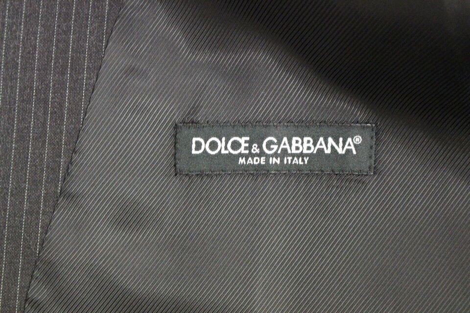 Dolce & Gabbana Gray Striped Wool Single Breasted Vest Grijs