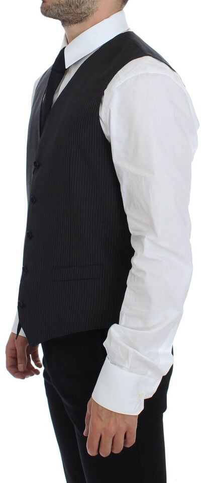 Dolce & Gabbana Gray Striped Wool Single Breasted Vest Grijs