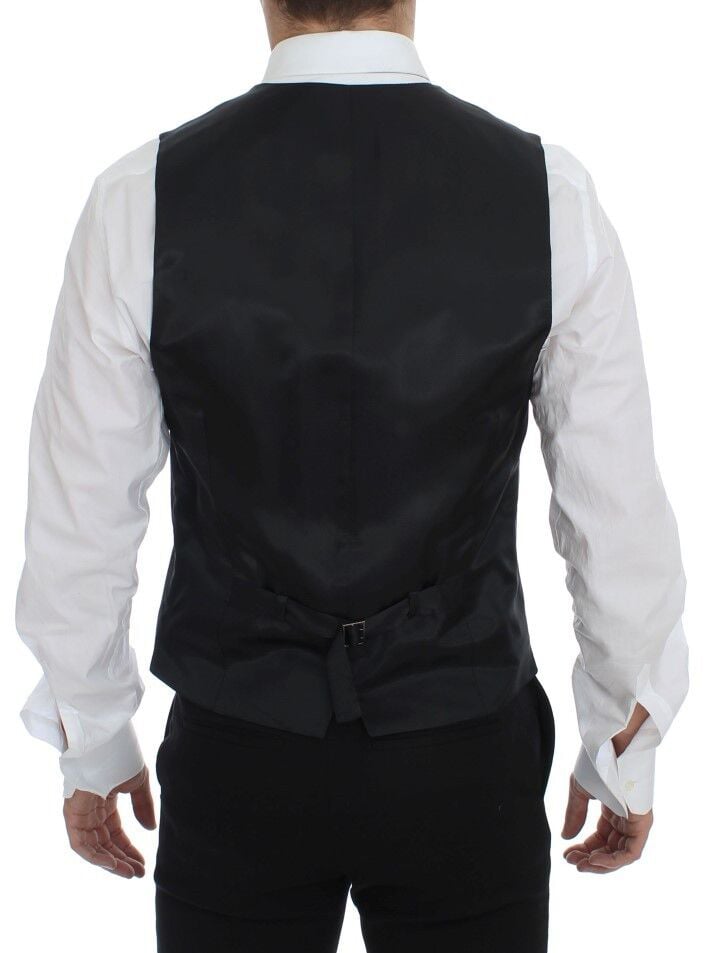 Dolce & Gabbana Gray Striped Wool Single Breasted Vest Grijs