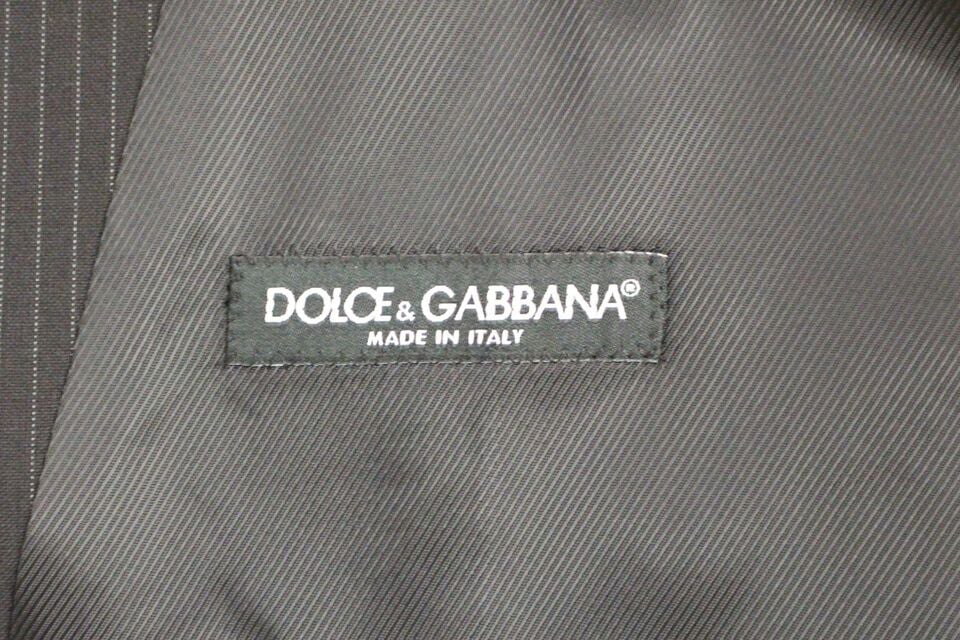 Dolce & Gabbana Black Striped Wool Single Breasted Vest Zwart