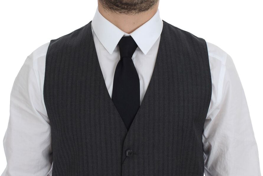 Dolce & Gabbana Gray Striped Wool Single Breasted Vest Grijs