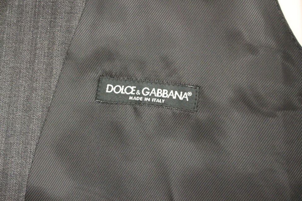 Dolce & Gabbana Gray Striped Wool Single Breasted Vest Grijs