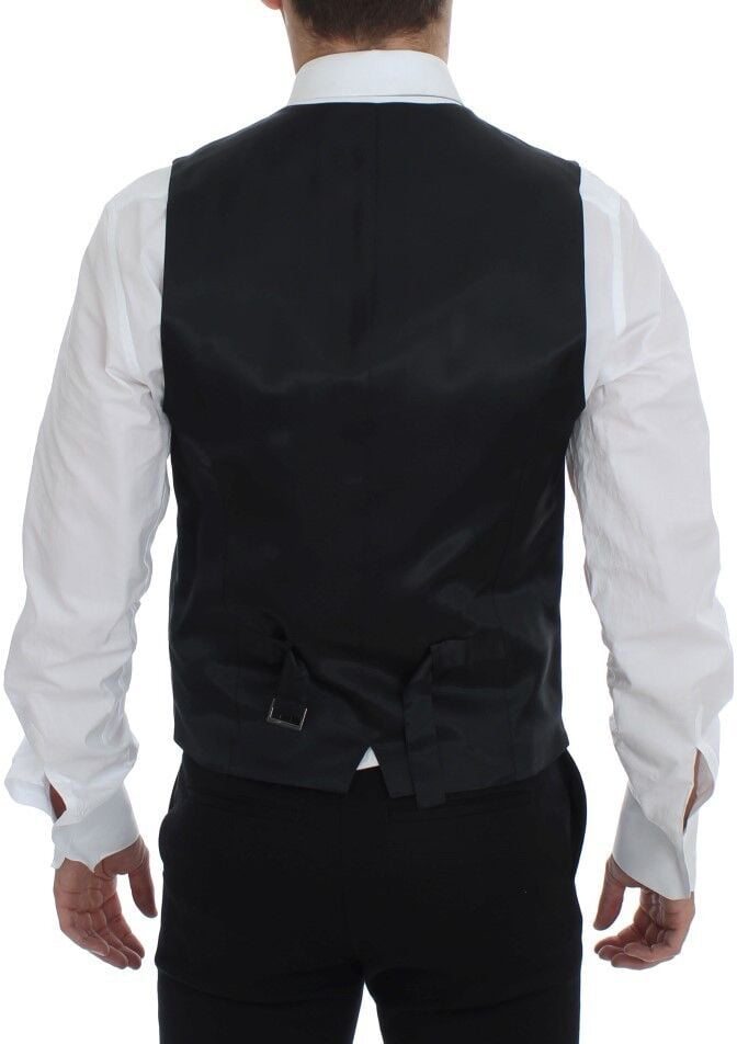 Dolce & Gabbana Gray Striped Wool Single Breasted Vest Grijs