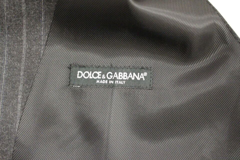 Dolce & Gabbana Gray Striped Wool Logo Vest Gilet Weste Grijs