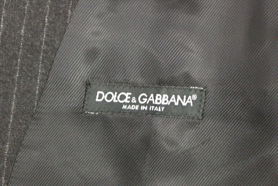 Dolce & Gabbana Gray Striped Wool Logo Vest Gilet Vests Grijs