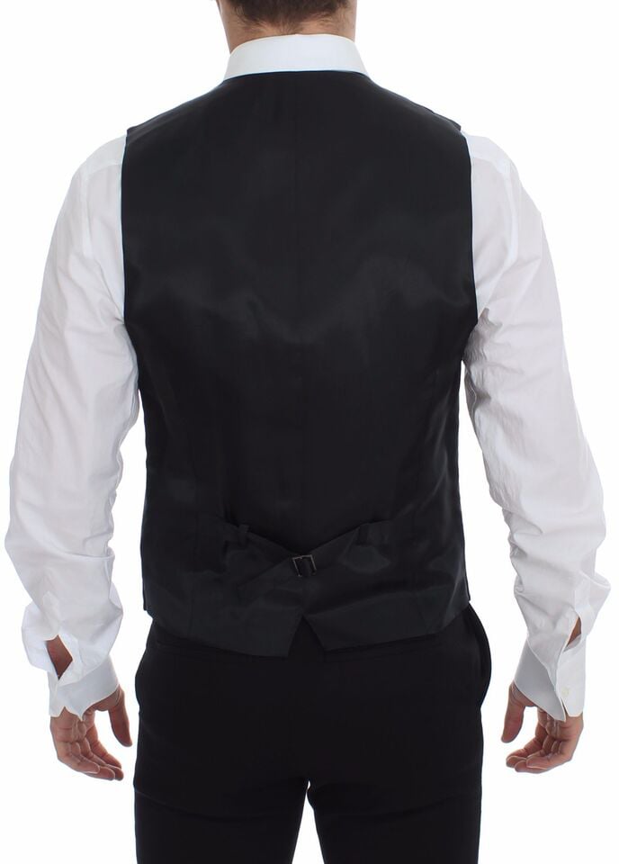 Dolce & Gabbana Gray Striped Wool Logo Vest Gilet Vests Grijs