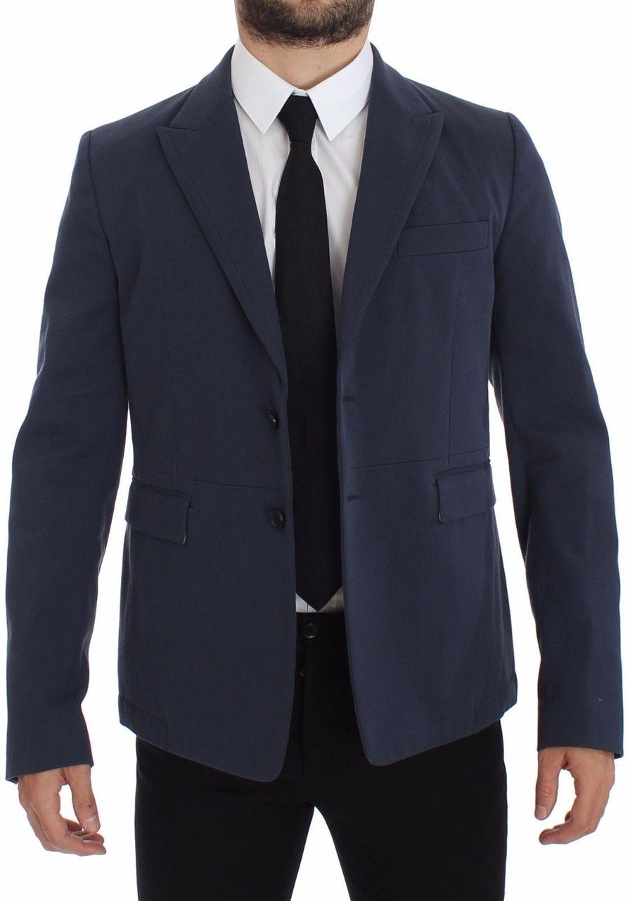 Dolce & Gabbana Blue Cotton Stretch Casual Blazer Blauw