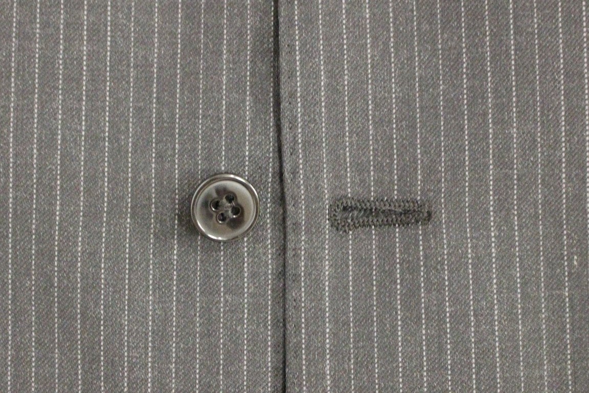 Dolce & Gabbana Gray Striped Wool Single Breasted Vest Zwart