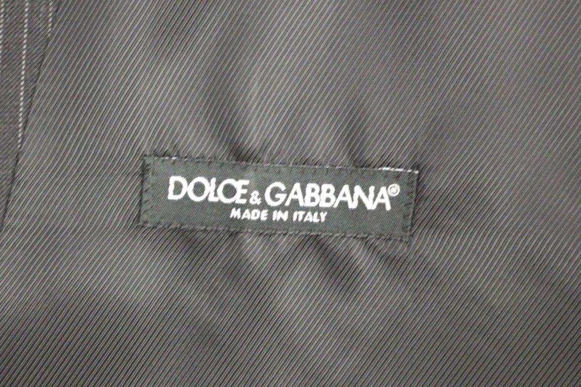 Dolce & Gabbana Gray Striped Wool Single Breasted Vest Zwart