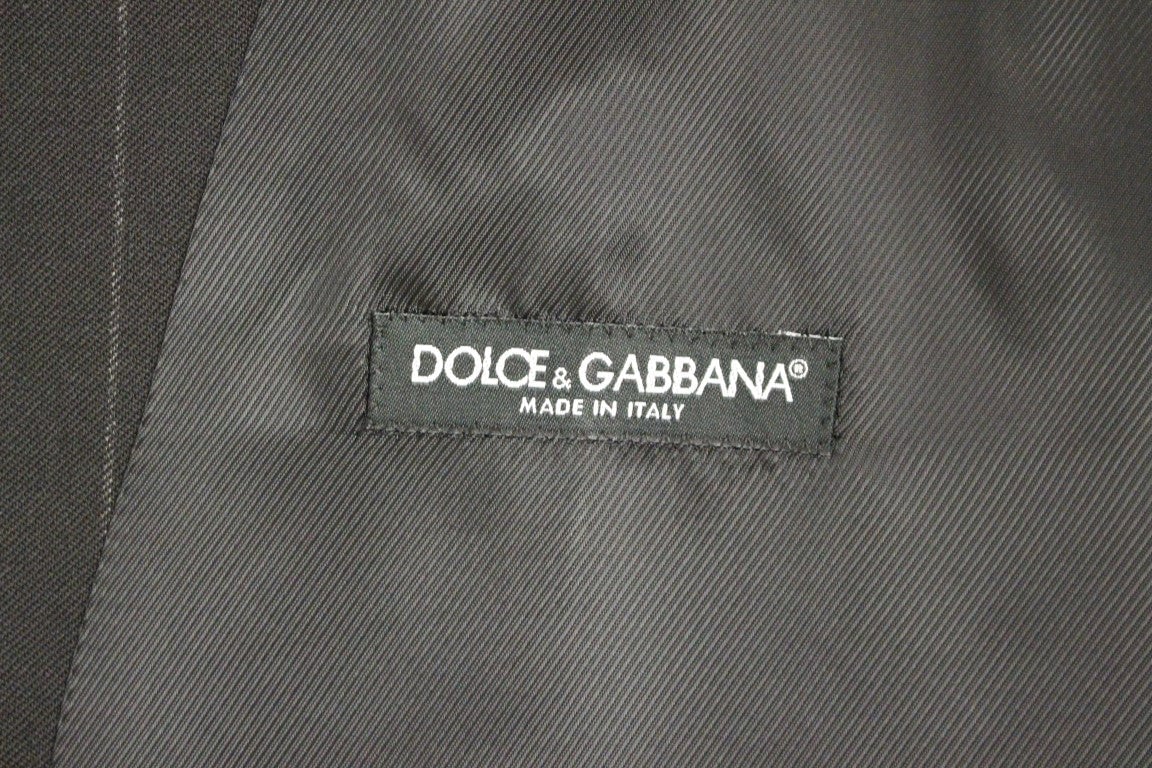 Dolce & Gabbana Black Striped Wool Logo Vest Zwart