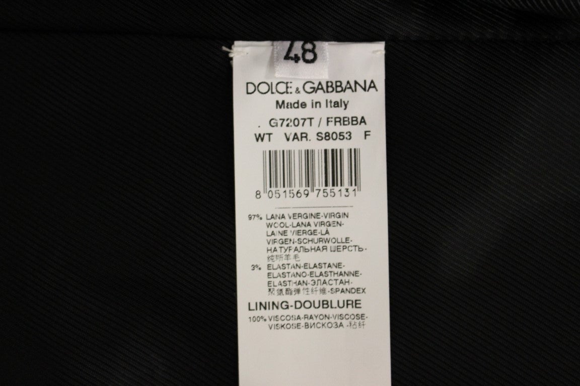 Dolce & Gabbana Black Striped Wool Logo Vest Zwart